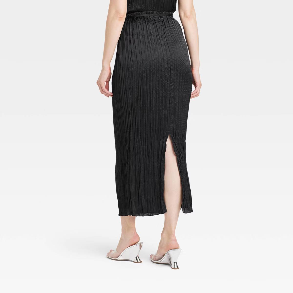 Women's Textured Crinkle Satin Midi Skirt - A New Day™ Black XS | Target