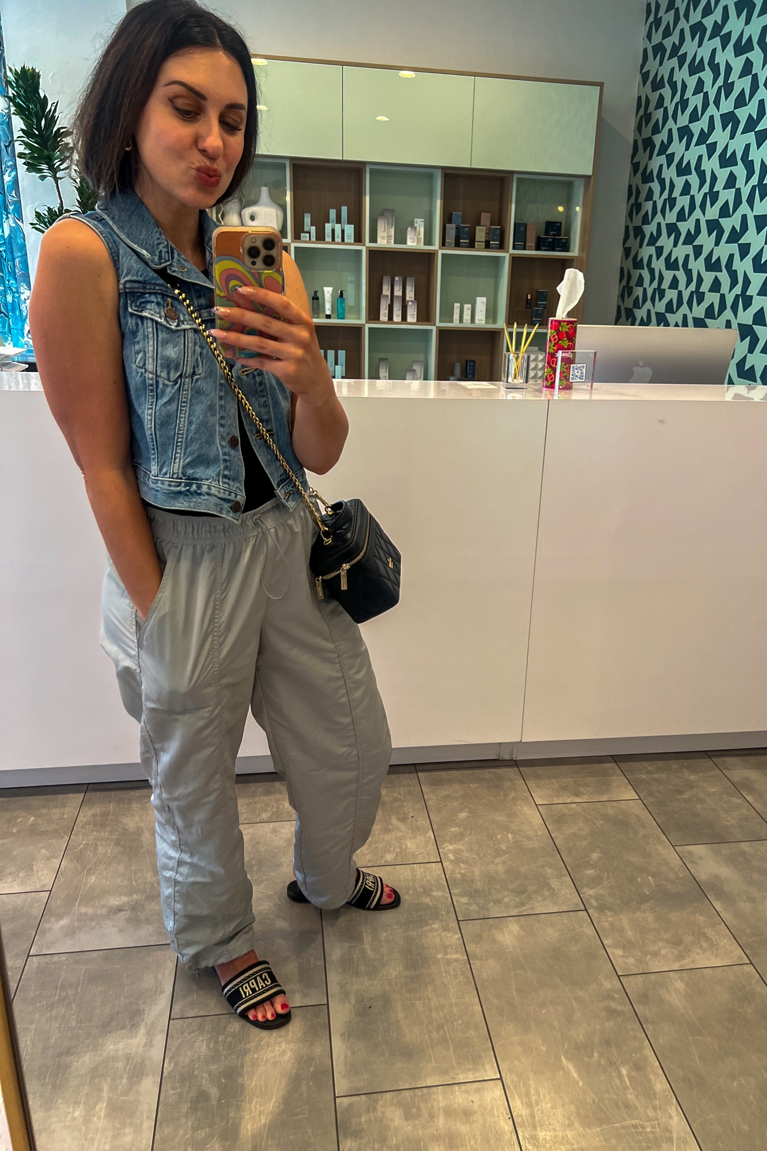 My spring outfits memo is in! It also doubles as a travel outfit. Almost head to toe Target fashion finds with Sephora & Ulta beauty picks and a Kate Spade Vanity crossbody purse. I am obsessed with this Levi’s denim vest paired with gray parachute pants all from Target! 
.
.
.
.
.
.
Travel outfit 
Spring outfits 
St Patrick’s Day Outfit 
Casual mom style 
Luxury purse
Crossbody purse 
Target sandals 
Spring slides 

#LTKSpringSale #LTKmidsize #LTKworkwear