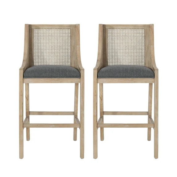 GDF Studio Oneida Rustic Fabric Upholstered Wood and Cane Barstools, Set of 2, Charcoal and Natur... | Walmart (US)