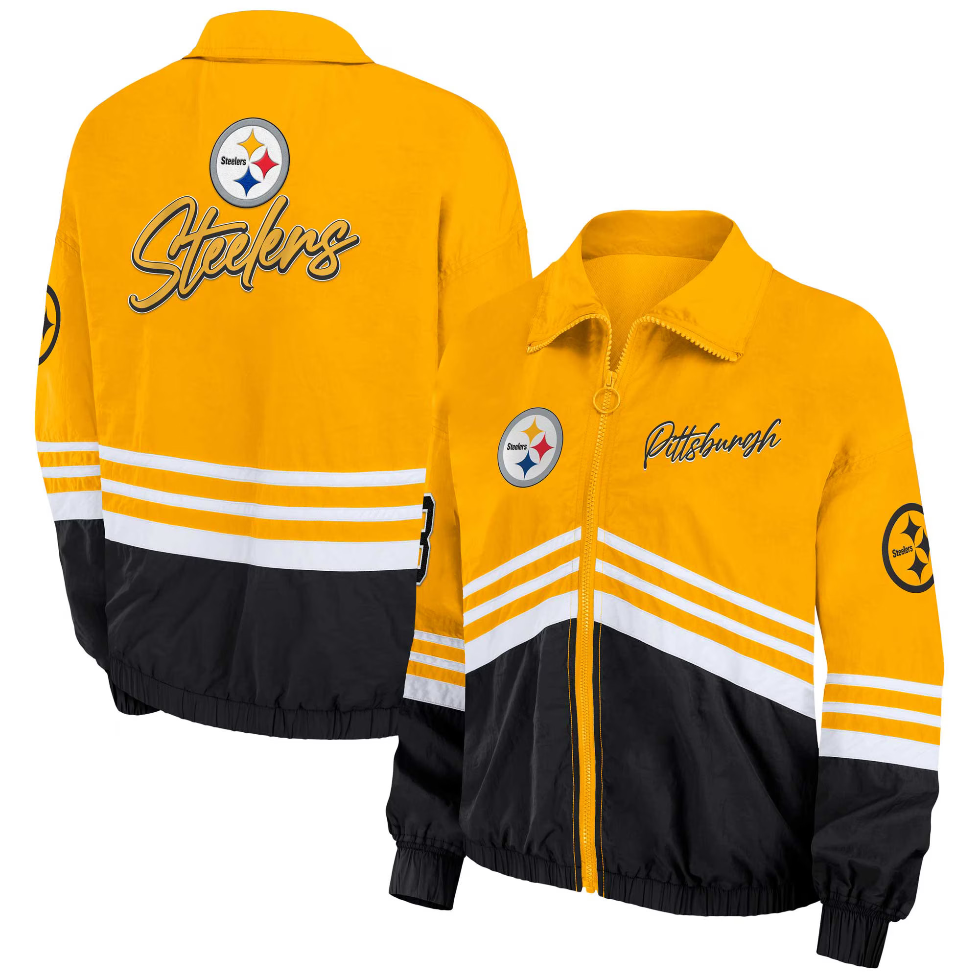 Women's Pittsburgh Steelers WEAR by Erin Andrews Gold Vintage Throwback Windbreaker Full-Zip Jack... | NFL Shop