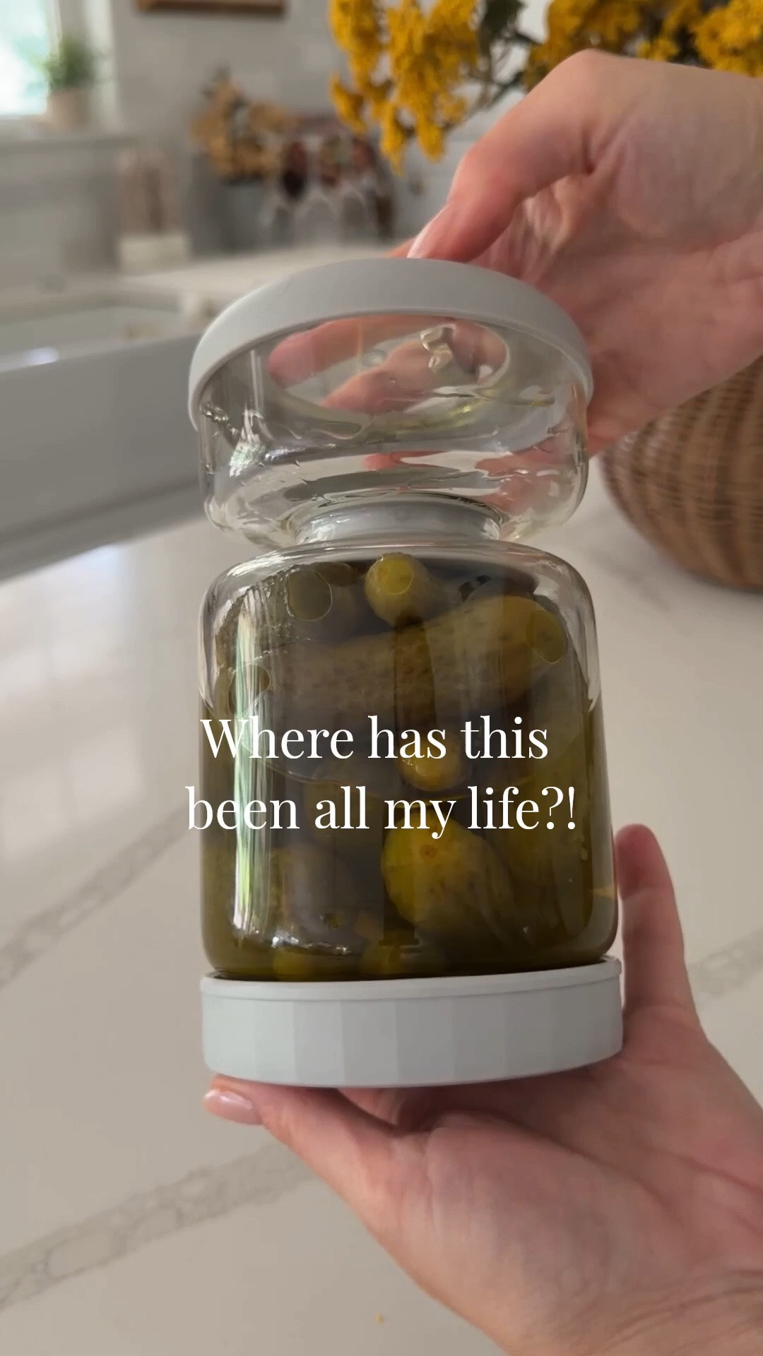 A jar for pickles and olives that keeps your hands clean?! Yes. Please.

#LTKHome