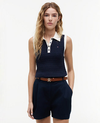 Tommy Hilfiger Women's Cable Knit Collared Polo Sweater - Macy's | Macy's