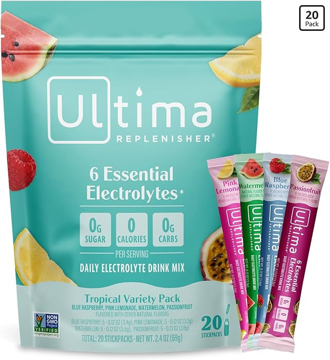 Ultima Replenisher Daily Electrolyte Powder – Tropical Variety Pack, 20 Stickpacks – Zero Sug... | Amazon (US)