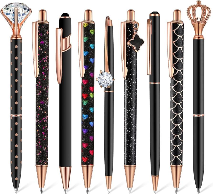 9 Pcs Ballpoint Pens Set Metal Crystal Diamond Pen Liquid Sand Glitter Pen for Journaling Black I... | Amazon (US)