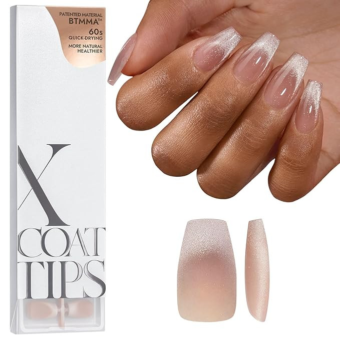 BTArtboxnails XCOATTIPS Cat Eye Nails - French Tip Press On Nails, Short Coffin Soak Off Acrylic ... | Amazon (US)