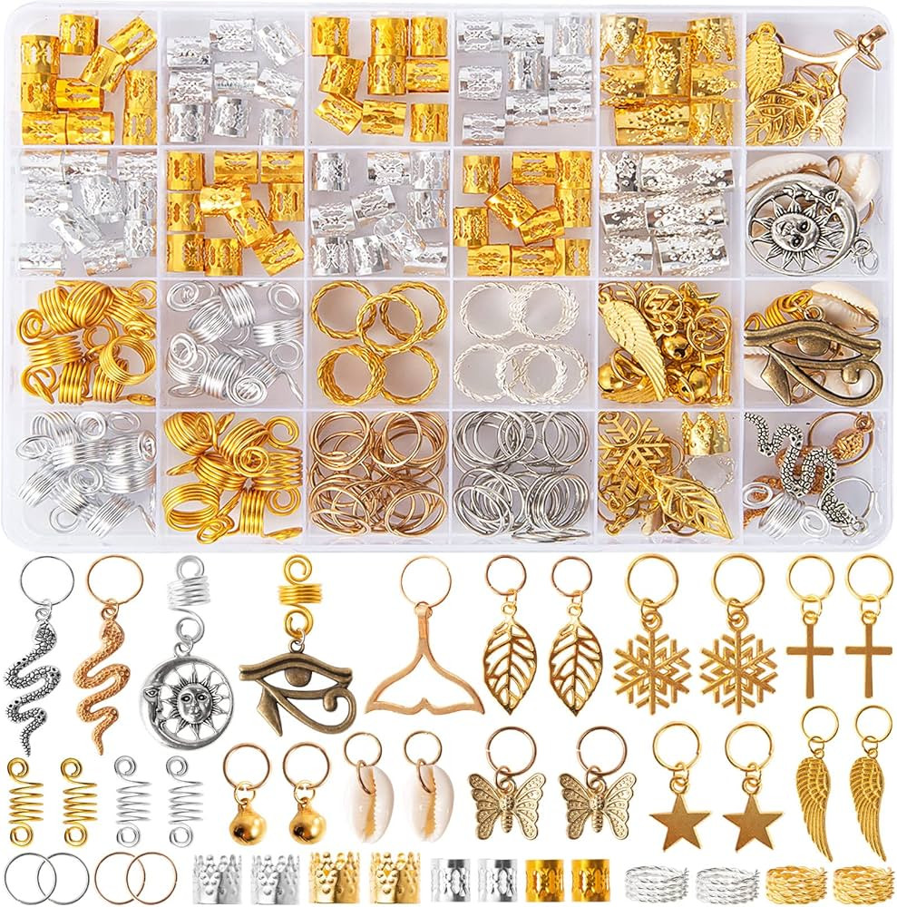 Vaikby 201PCS Hair Jewelry Beads for Braids, Gold and Silver Hair Dreadlock Accessories, Metal Ha... | Amazon (US)