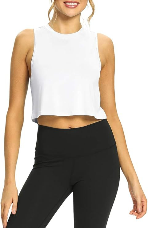 Mippo Workout Crop Tops for Women Loose Workout Tanks Yoga Tops Athletic Shirts | Amazon (US)