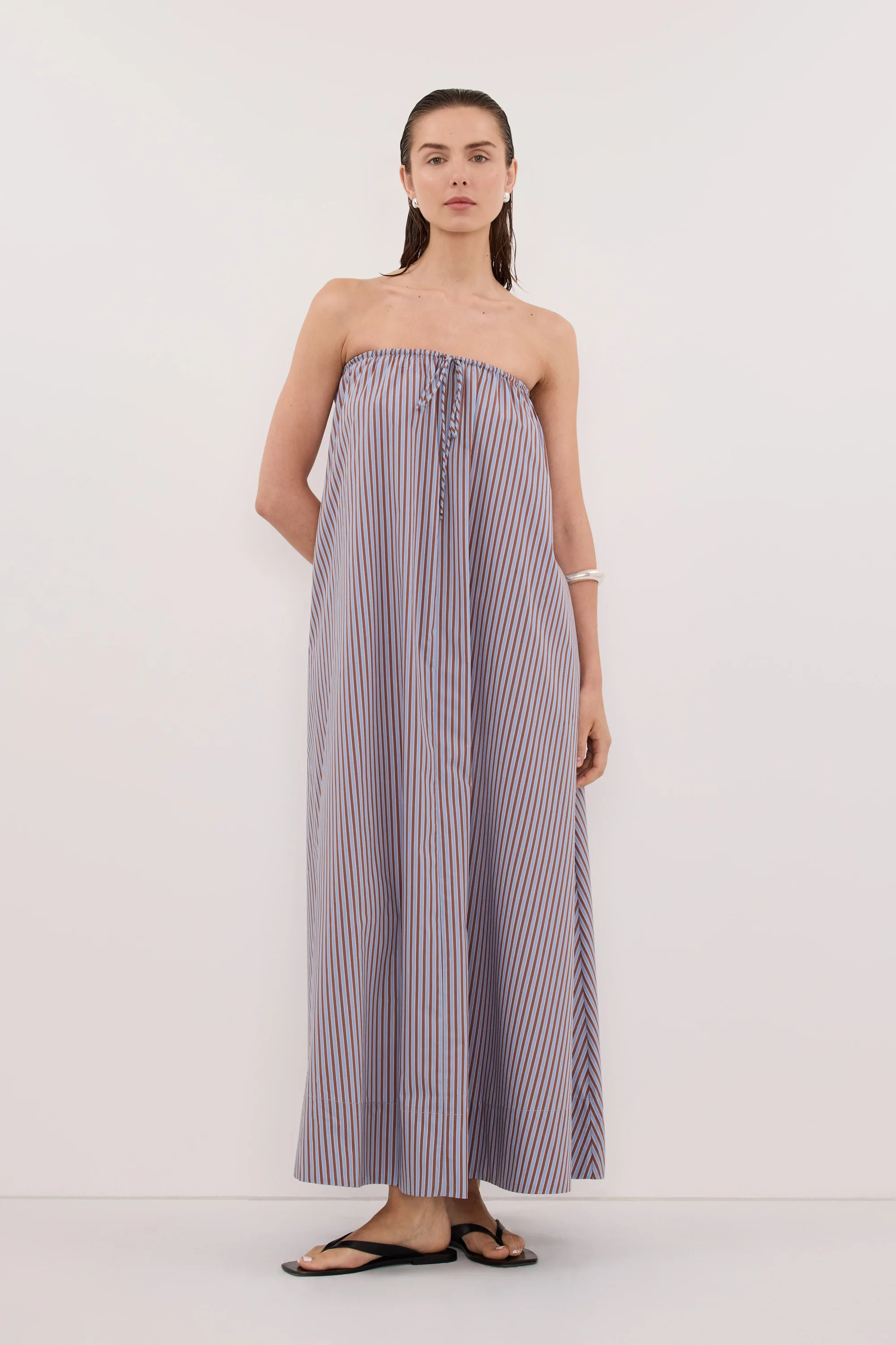 HARRI STRIPE STRAPLESS DRESS | DISSH