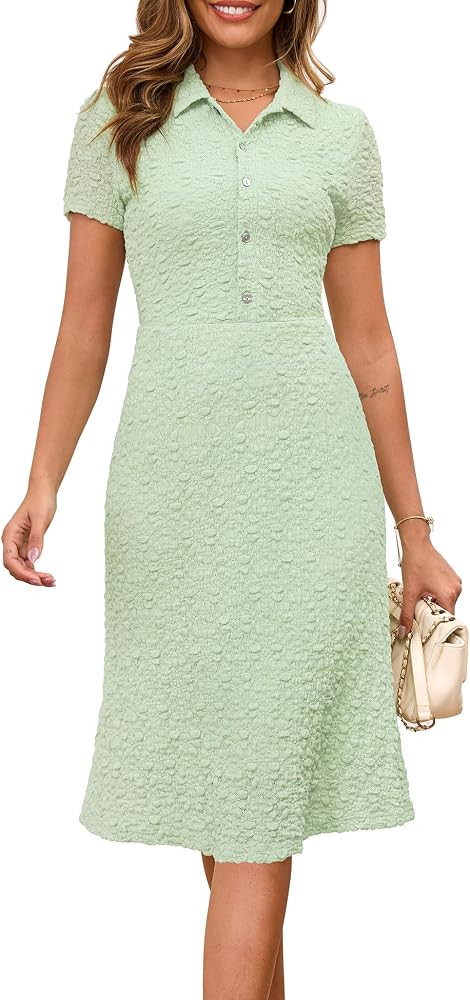 Annebouti Womens 2025 Spring Summer Short Sleeve Elegant Lace Button Down Semi-Formal Work Busine... | Amazon (US)