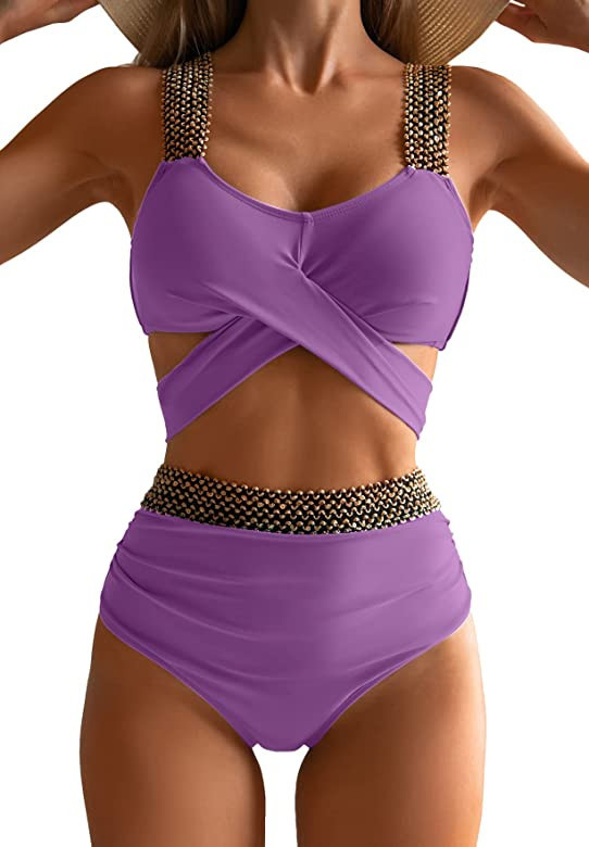 Eomenie Two Piece Criss Cross Bathing Suits for Woman Wrap Tie Back Swimsuits Swimwear 2 Piece Hi... | Amazon (US)