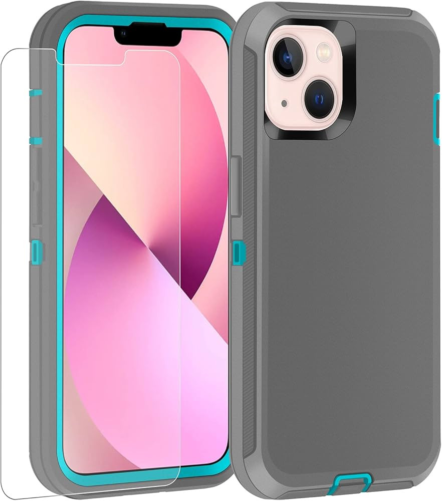 Shockproof iPhone 13 Case with Tempered Glass Screen Protector 3 Layer Military Grade Drop Protec... | Amazon (US)