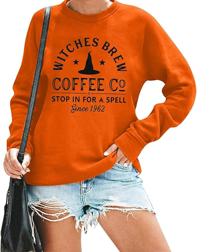 Women Witches Brew Sweatshirt Fall Sweater Funny Spooky Horror Season Sweatshirt Halloween Graphi... | Amazon (US)