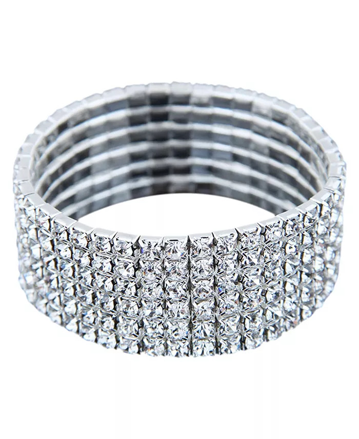 Rhodium Plated Stretch Wide Crystal Bracelet | Macy's