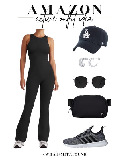Amazon outfit idea, active outfit idea, athleisure outfit idea, errands outfit idea, casual outfit idea, workout jumpsuit, workout onesie, active jumpsuit, active onesie, high neck jumpsuit, high neck onesie, baseball hat, LA baseball hat, black baseball hat, LA hat, belt bag, black belt bag, adidas sneakers, trendy sneakers, gray sneakers, silver huggie hoops, silver huggies, black sunglasses, trendy sunglasses 

#LTKshoecrush #LTKfitness #LTKfindsunder50
