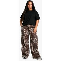 boohoo Women's Plus Leopard Woven Wide Leg Trouser | Size: 12 | boohoo (US & Canada)
