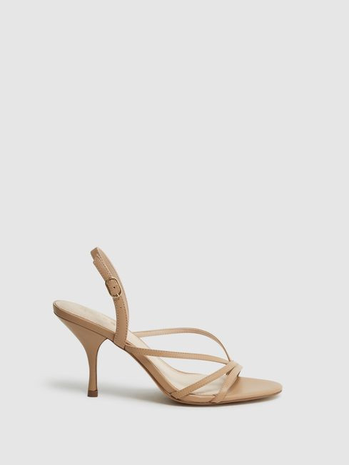 Reiss Biscuit Clara Strappy Mid Heel Sandals | Reiss UK