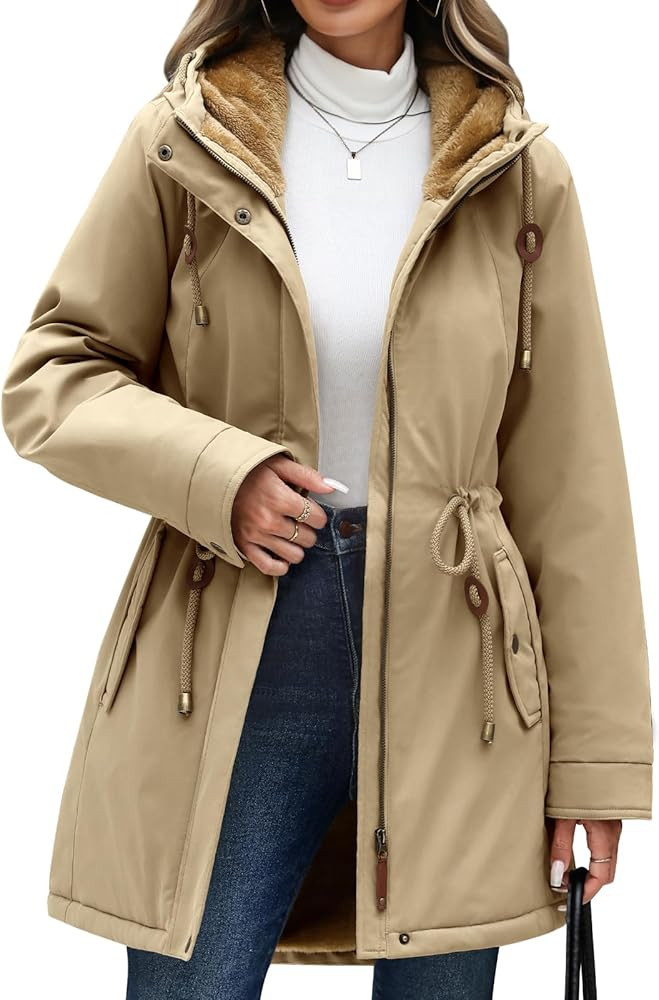 Yusongirl Parka Jacket Women Waterproof Fleece Lined Hooded Warm Winter Coat with Pockets for Dai... | Amazon (US)