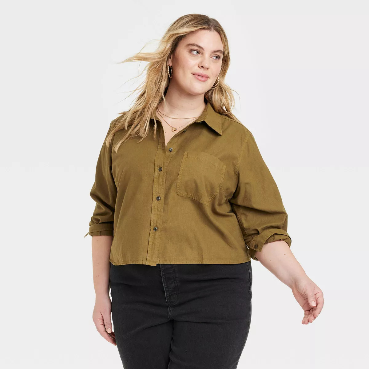 Women's Long Sleeve Button-Down Cropped Shirt - Universal Thread™ | Target