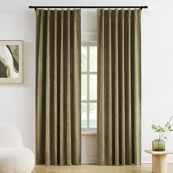 Vision Home Mocha Brown Pinch Pleated Curtains Velvet Chenille Light Filtering Window Curtains 84... | Amazon (US)