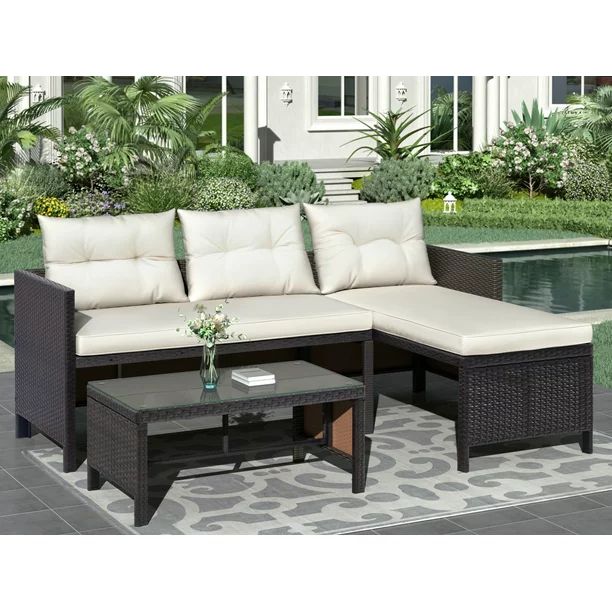 Clearance! 3 Pieces Patio Furniture Sectional Set, Outdoor Furniture Set with Two-Seater Sofa, Lo... | Walmart (US)