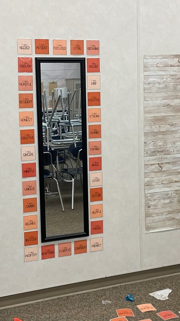 affirmation station around a mirror in my classroom! the affirmation cards are a resource available in my TPT store: MsBolier 🫶

| wall mirror | classroom decor | teacher 

#LTKFindsUnder50 #LTKBacktoSchool