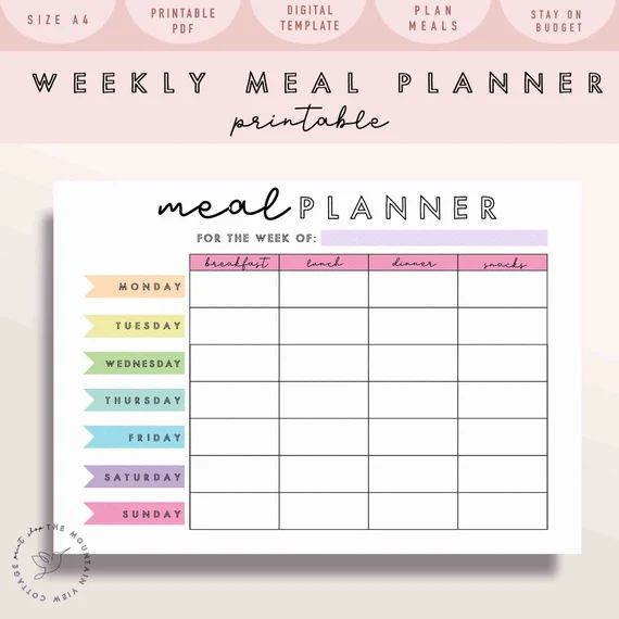 Rainbow Weekly Meal Planner Printable  Shopping Grocery - Etsy | Etsy (US)