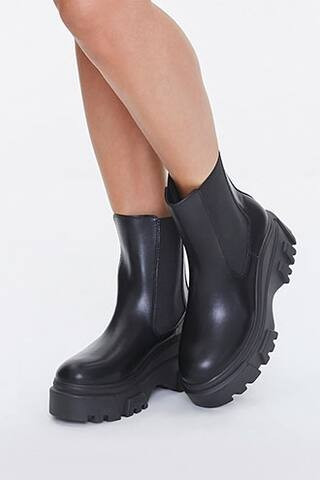 Faux Leather Platform Chelsea Boots at Forever 21 , Black | Forever 21 (US)