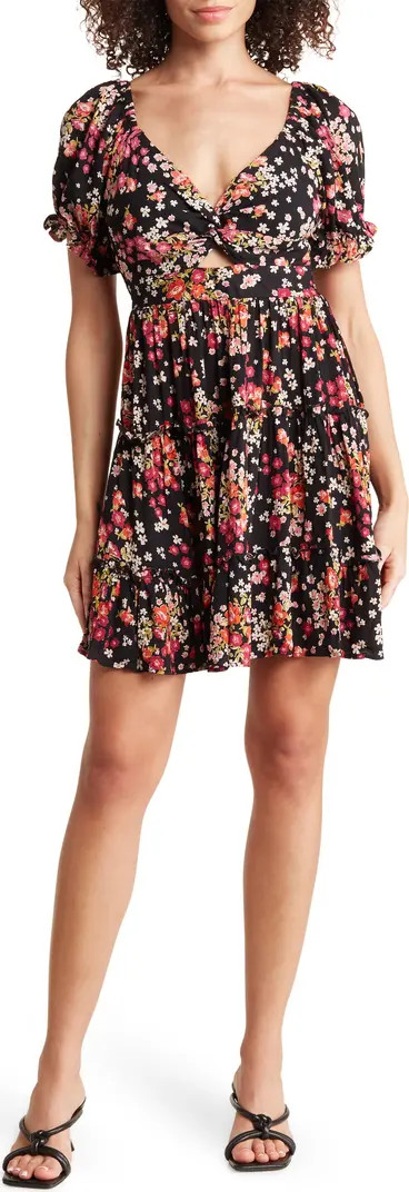 Floral Peekaboo Short Sleeve Fit & Flare Dress | Nordstrom Rack