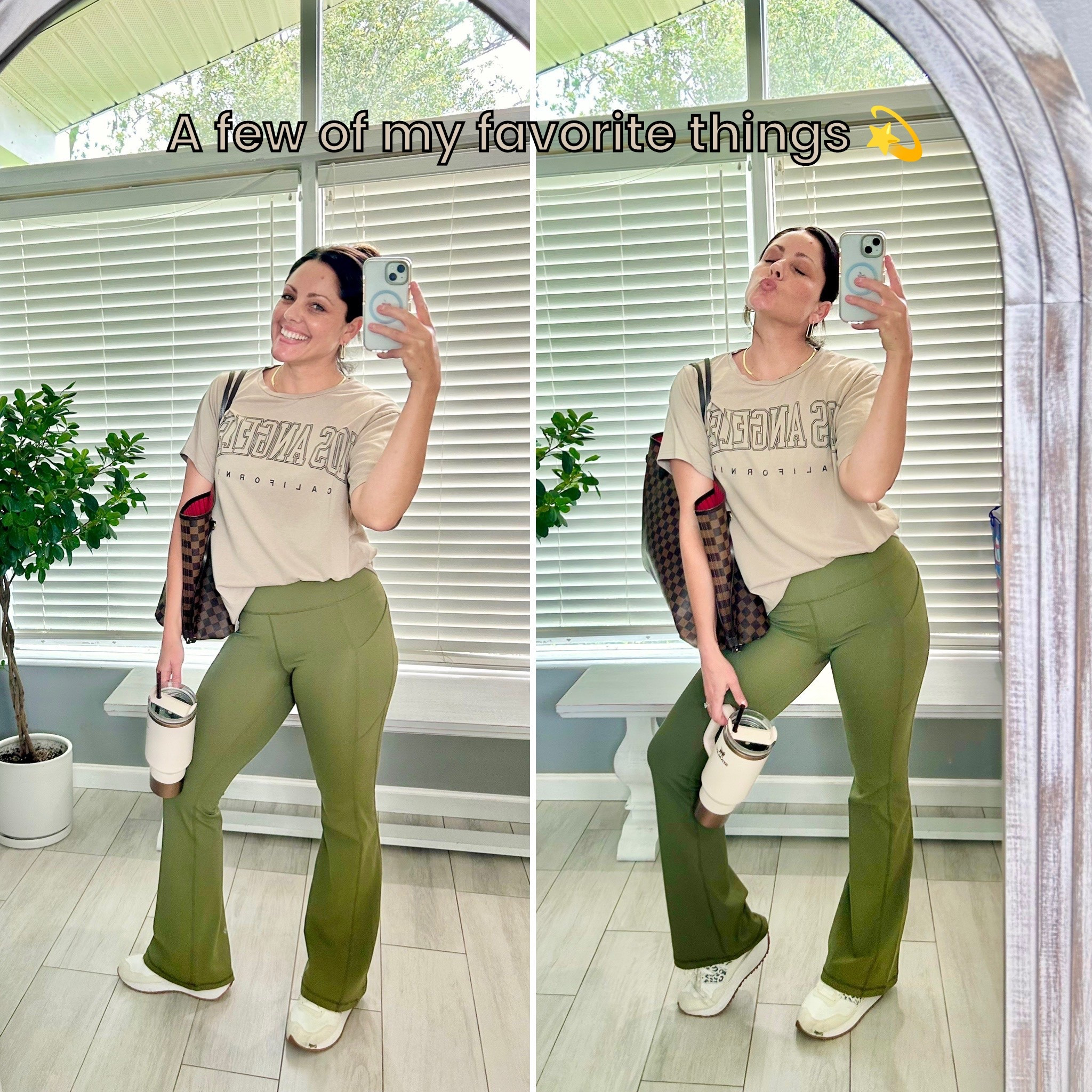 Just a girl, her mirror, and a few of her favorite things 💁🏼‍♀️✨ From my trusty Stanley and everyday Amazon tee to Fabletics leggings, Gorjana sparkle, New Balance and a little Louie love—this look (and space) is so me.

#LTKActive #LTKItBag #LTKShoeCrush