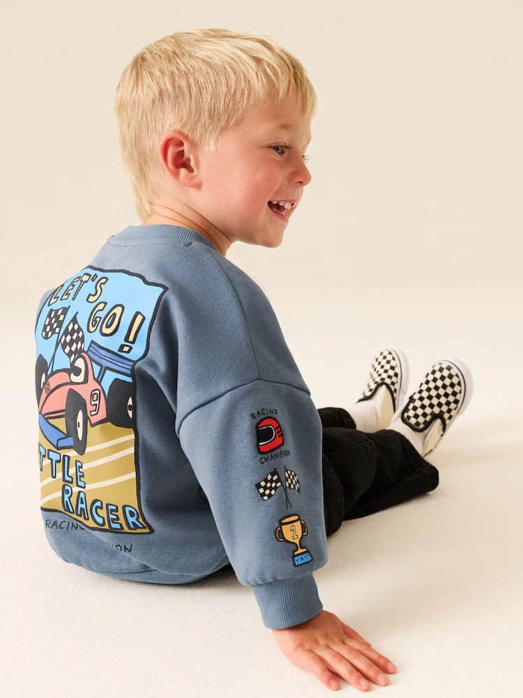 Grey Back Printed Crew Neck Sweat Top (3mths-7yrs) | Next US