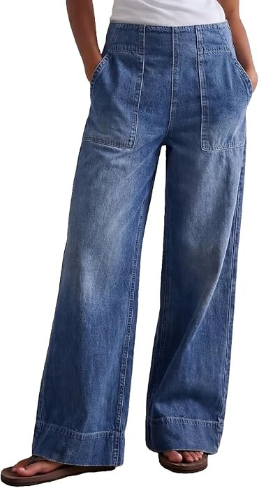 Women's Wide Leg Jeans Baggy Low Mid Rise Pull On Denim Pants Y2k | Amazon (US)