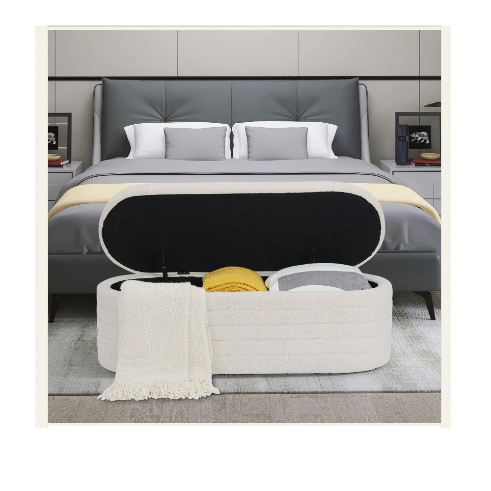 Matt Upholstered 45.5" Teddy Fabric Fluffy Faux Fur Flip Top Storage Bench | Wayfair North America