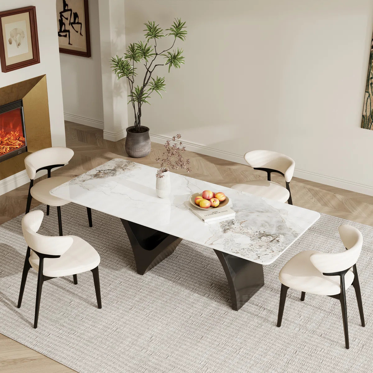 86'' Modern Minimalist Rectangle Dining Table for 4-6, Faux Marble Dining Table with Black N Shap... | Wayfair North America