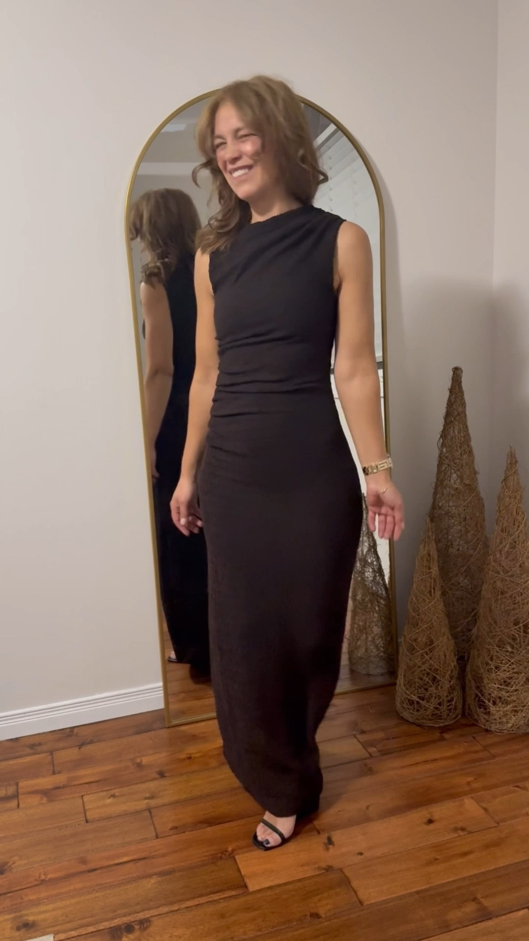 Slim-fit, sleeveless maxi dress in textured jersey with a round neckline. Pleats on one shoulder and at one side of waist for a gently draped effect.

#LTKover50style #LTKstyletip #LTKcanada