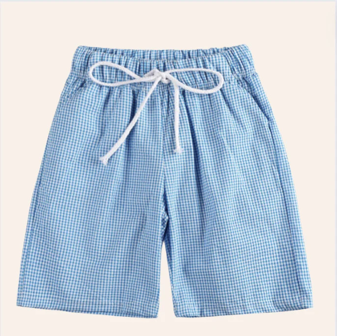 Boy's Blue Plaid Shorts | Little Cottage Boutique