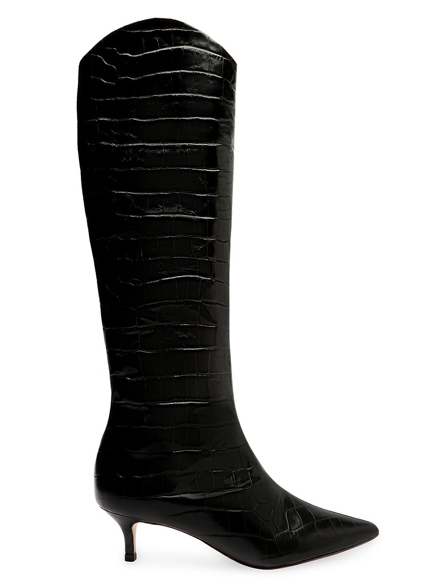 Women's Maryana Crocodile-Embossed Leather Knee-High Boots - Black - Size 9.5 | Saks Fifth Avenue