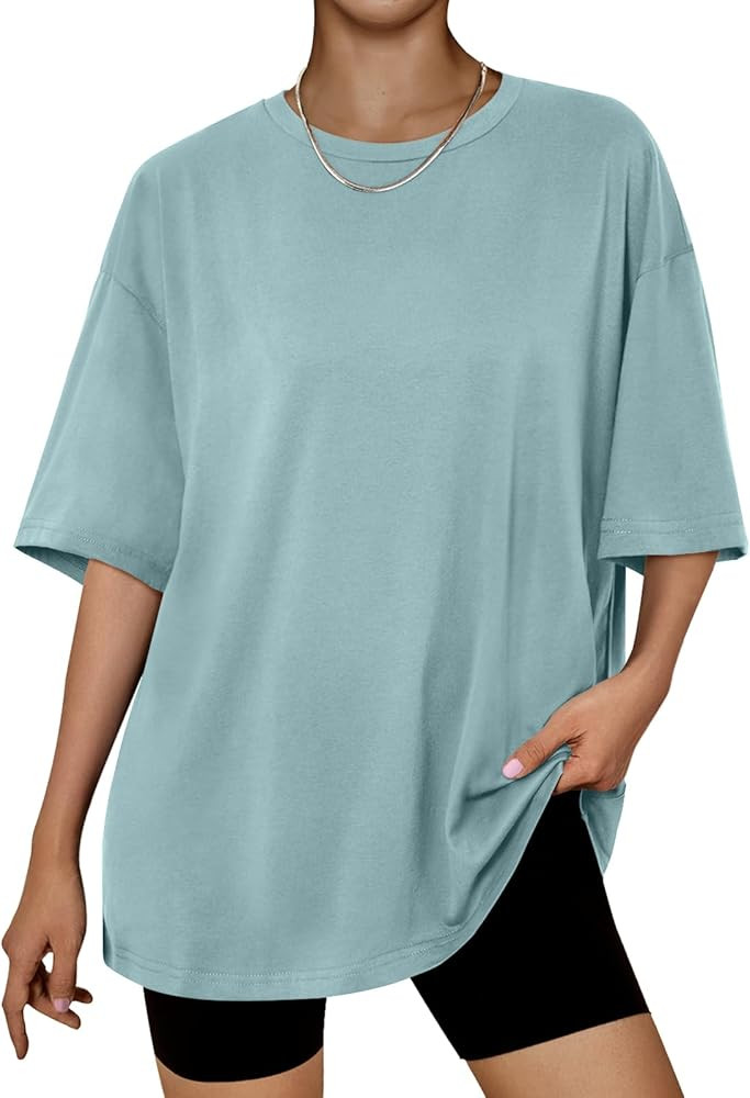 Trendy Queen Womens Oversized Summer T Shirts Fashion Workout Plus Size Tops Short Sleeve Beach V... | Amazon (US)