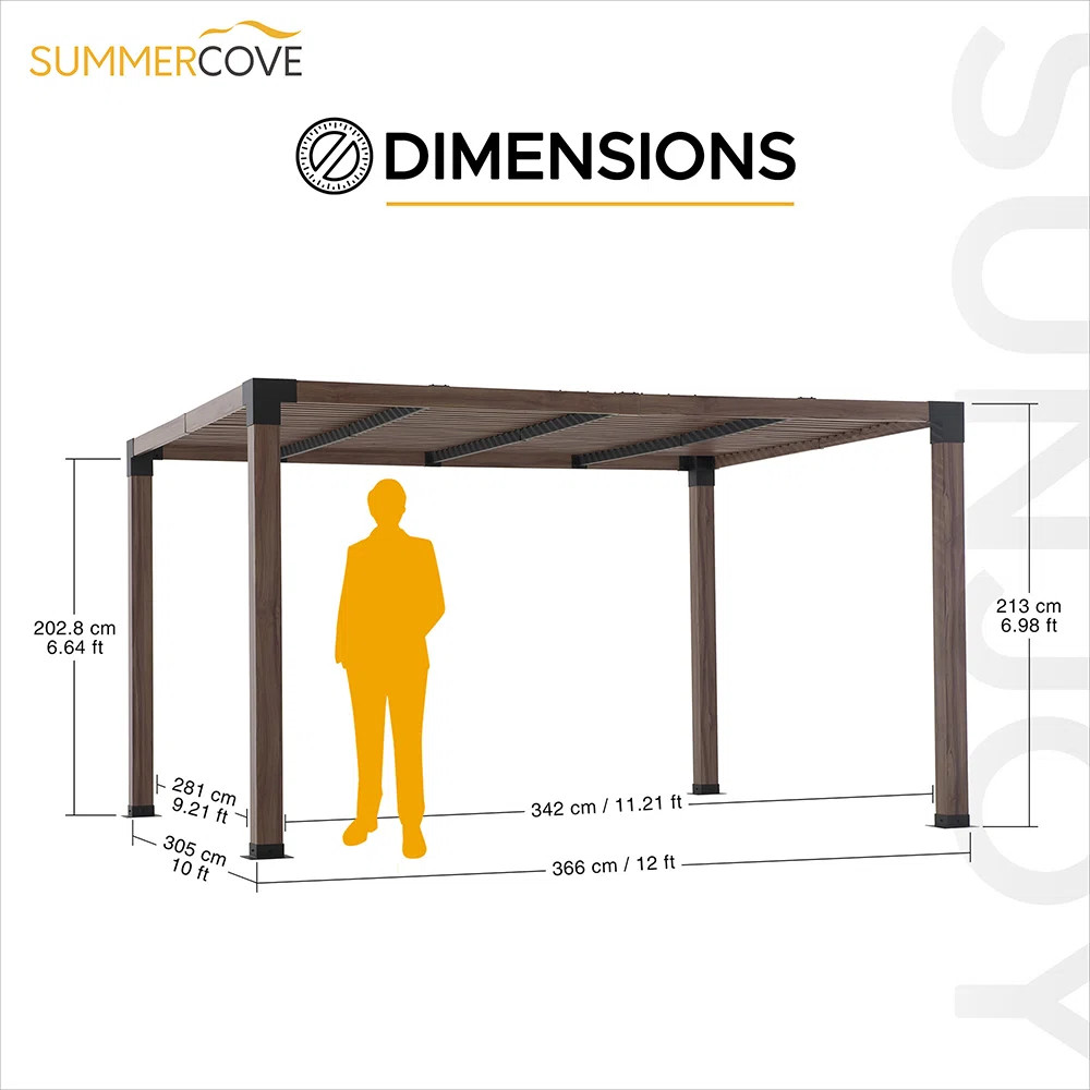 Sunjoy Outdoor Pergola 10 x 12 ft. Steel Frame Pergolas with Nature Wood Grain Finish for Patio, ... | Wayfair North America