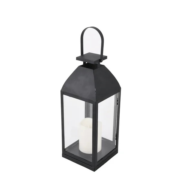 Better Homes and Gardens Battery Powered Outdoor Black Metal and Glass LED Lantern | Walmart (US)