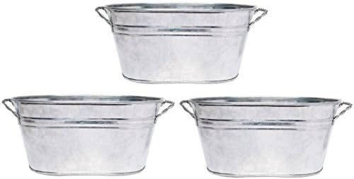 Hosley 3 Pack of Galvanized Oval Planters 8 Inches Long (Handle to Handle) Ideal Farmhouse Decor ... | Amazon (US)