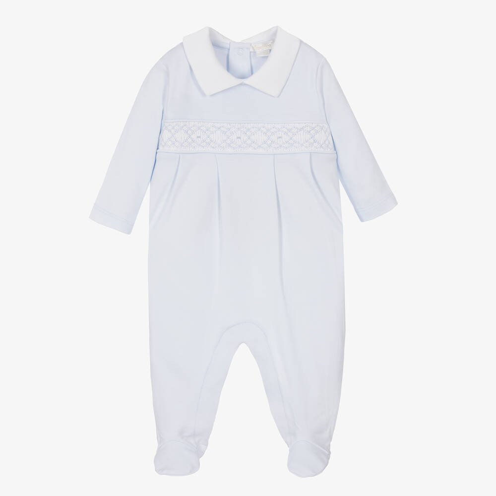 Blue Pima Cotton Babygrow | Childrensalon