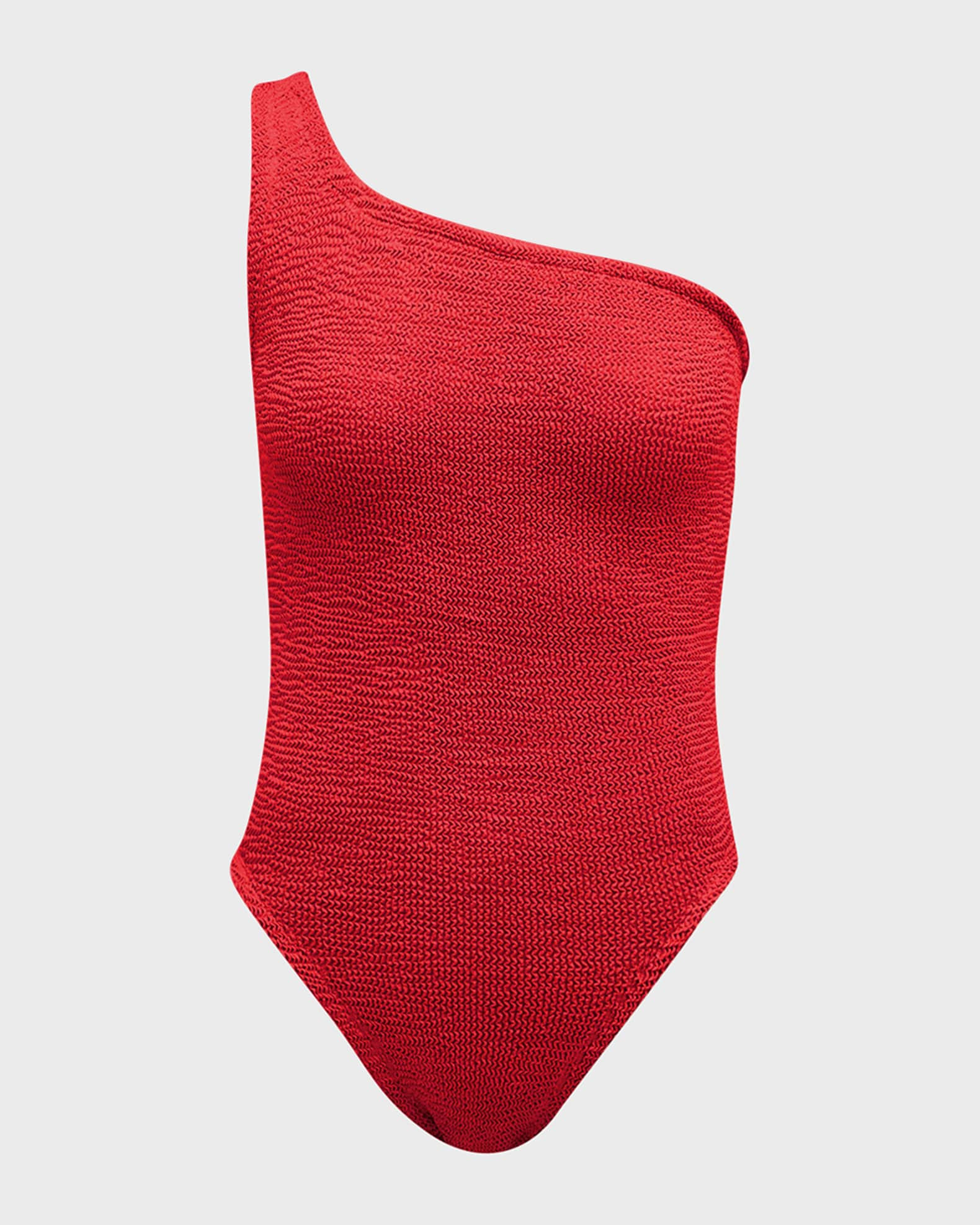 Hunza G Nancy One-Shoulder Crinkle One-Piece Swimsuit | Neiman Marcus