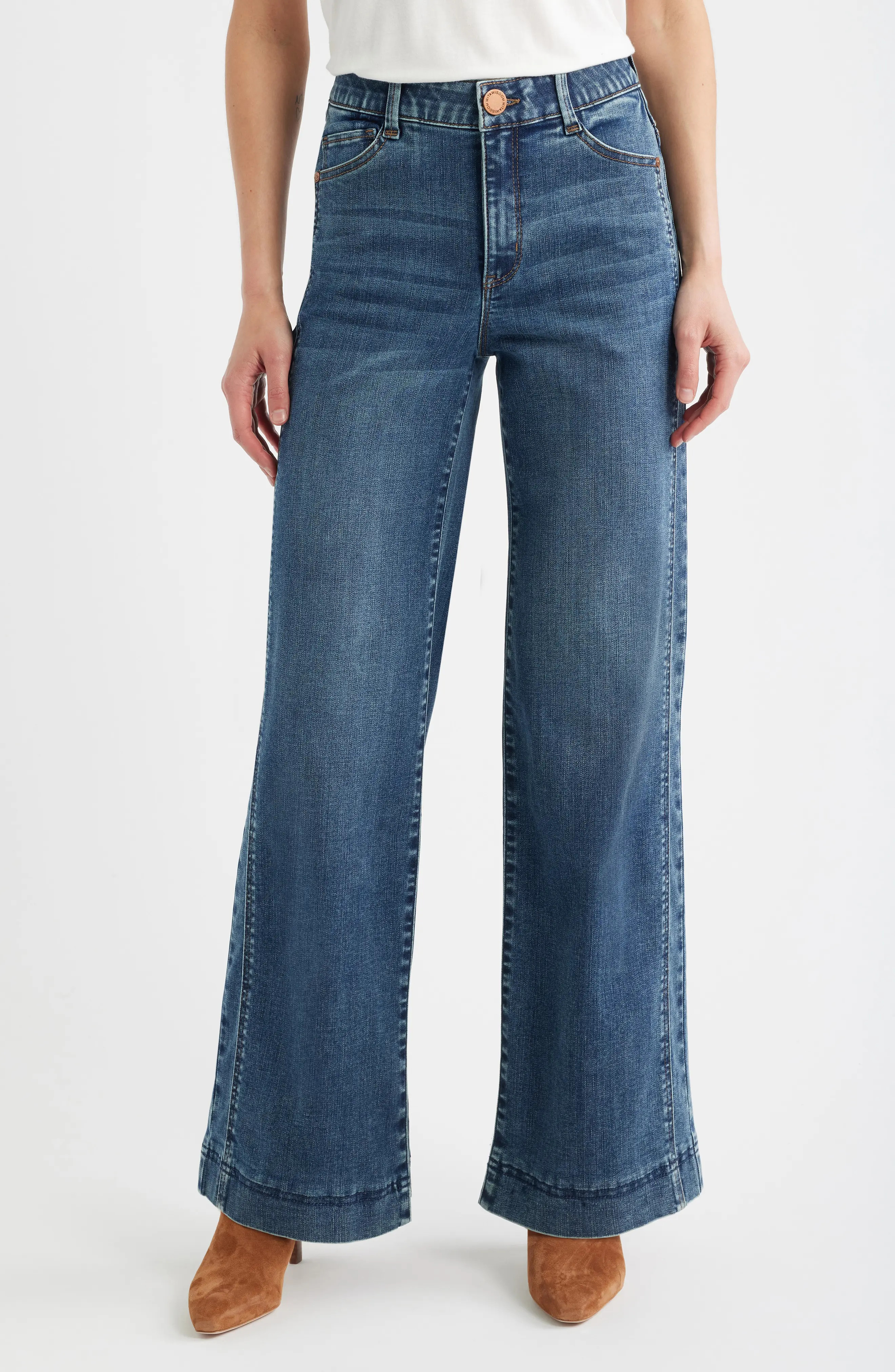 Wit & Wisdom Skyrise Double Side Seam Wide Leg Jeans in Mid Blue at Nordstrom Rack, Size 4L | Nordstrom Rack