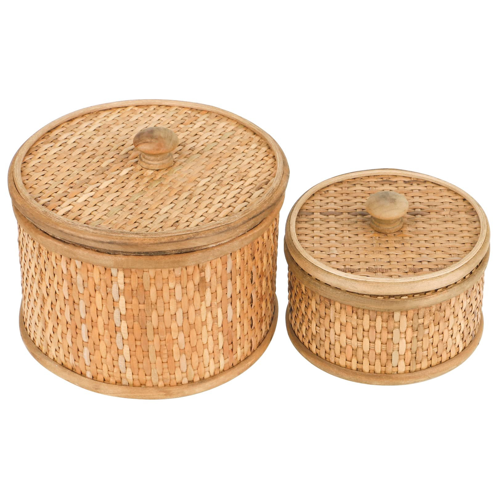 Rattan Round Decorative Box with Lid, Set of 2(Natural 7 inches and 5inches Diameter), Bohemian W... | Amazon (US)
