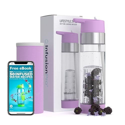 Infusion Pro Fruit Infuser Water Bottle with Straw Lid 24 oz : Flip-Up Straw : Insulated Sleeve & Fruit Infusion Water eBook : Bottom Loading Infuser for More Flavor - Orchid | Amazon (US)