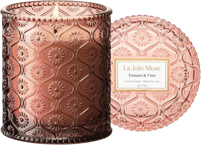LA JOLIE MUSE Tomato & Vine Candle - Tomato Leaf, Rose, Moss | 6 oz Natural Soy Wax | 40 Hours Cl... | Amazon (US)