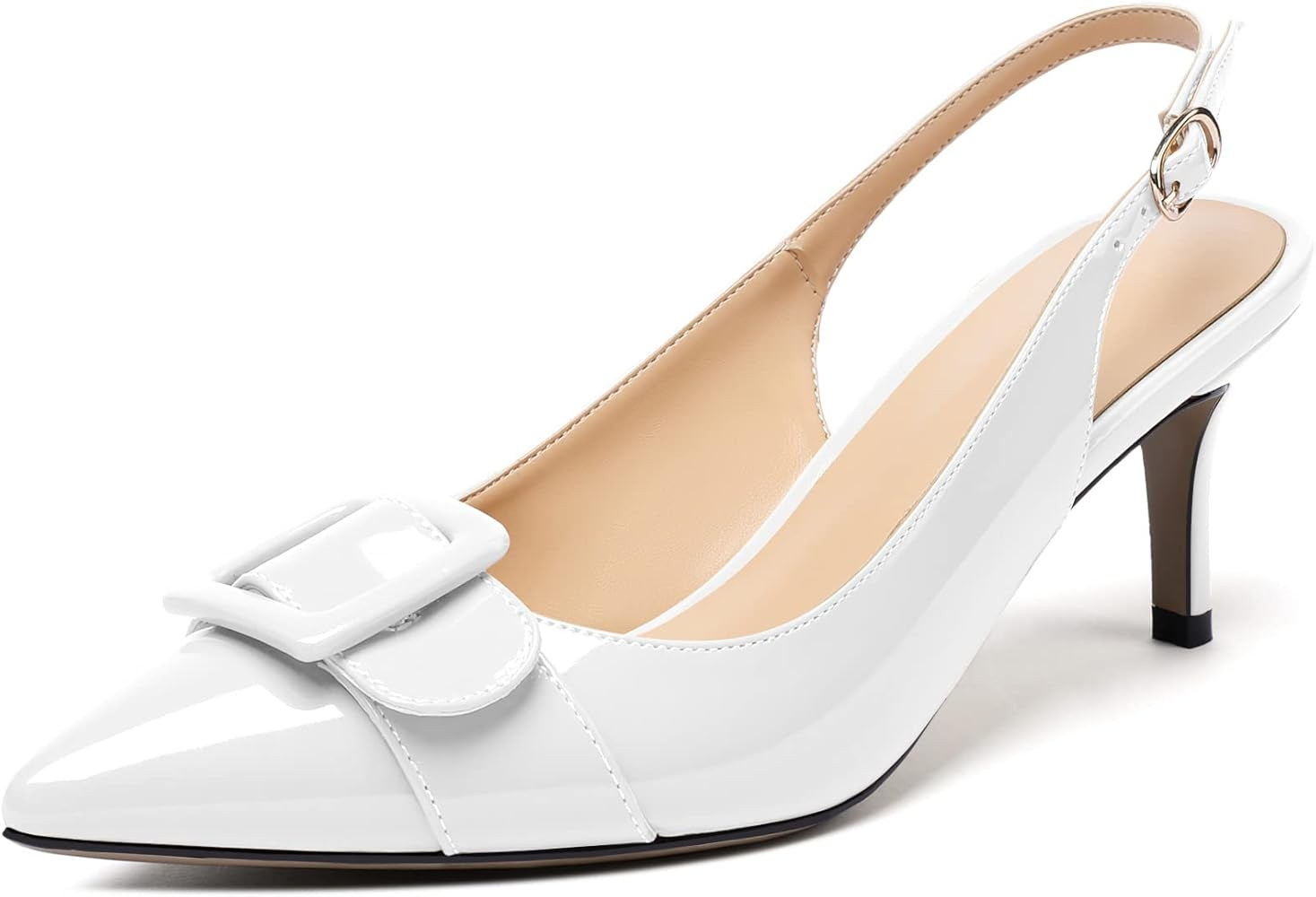 Eldof Women's Kitten Heel Pumps, Pointed Toe Slingback Heels with Adjustable Strap, Mid Heels wit... | Amazon (US)