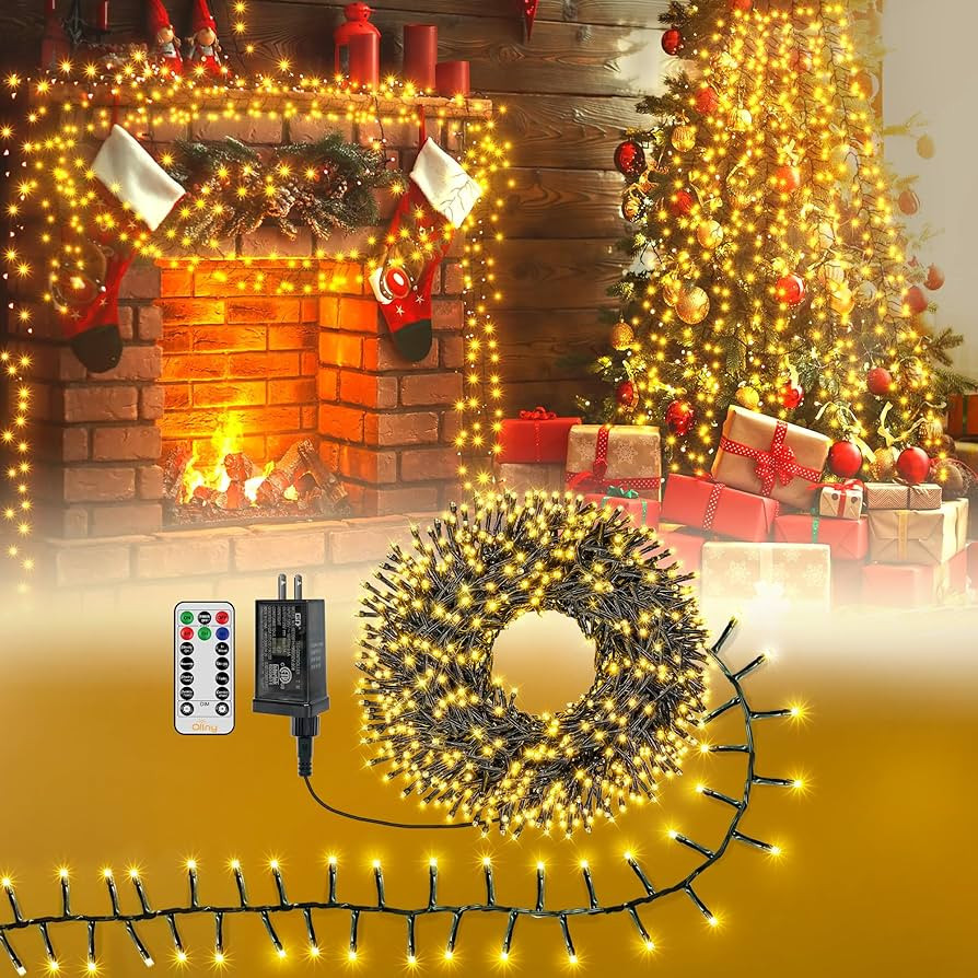 Ollny Cluster Lights Christmas 400LED 20FT, Warm White Christmas Tree Lights 8 Modes Timer Remote... | Amazon (US)
