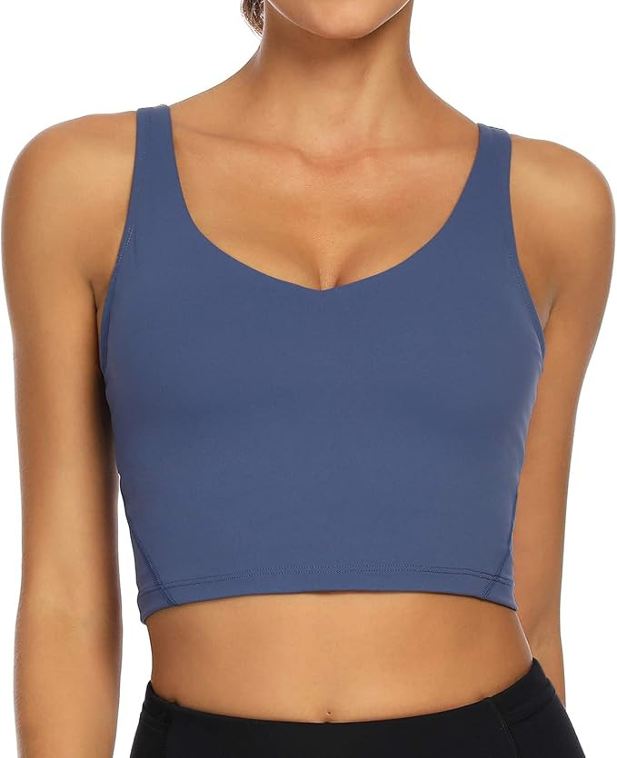 Lemedy Women Sports Bra Longline Crop Tank Top Padded Workout Running Yoga | Amazon (US)