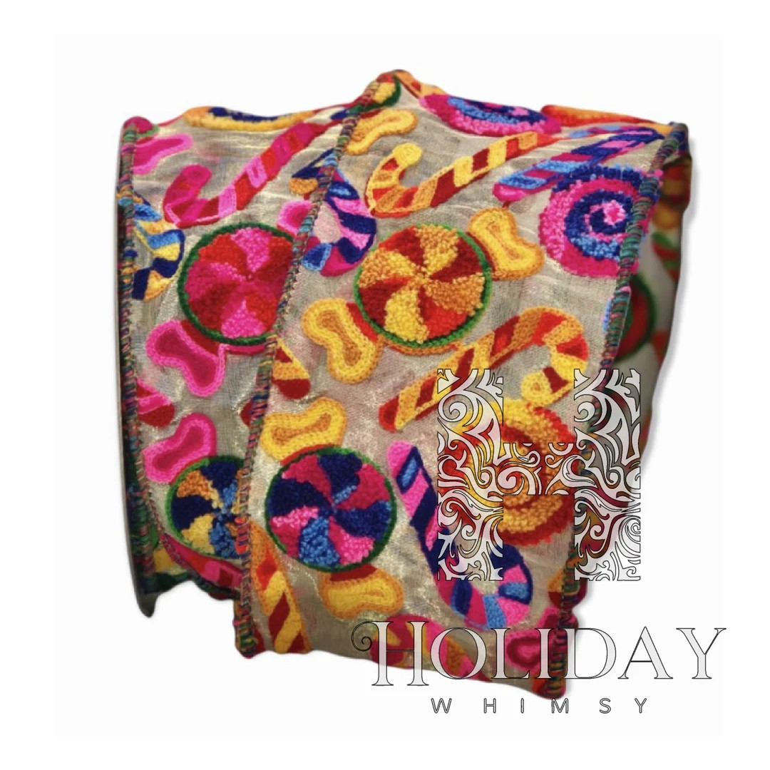 Embroidered Candies 2.5 Farrisilk Ribbon Christmas Candy - Etsy | Etsy (US)